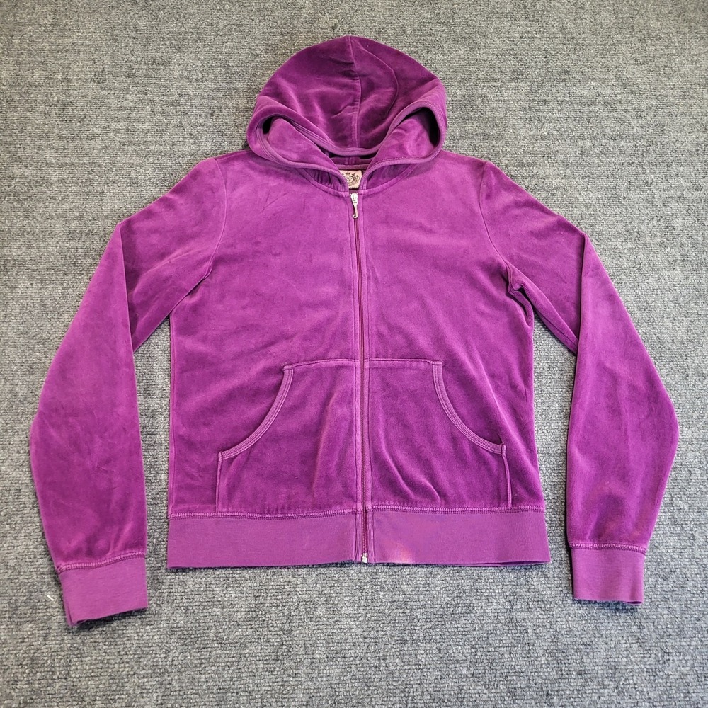 VTG Y2K Juicy Couture Women's Velour Purple Rhinestones Track Jacket Sz X-Large